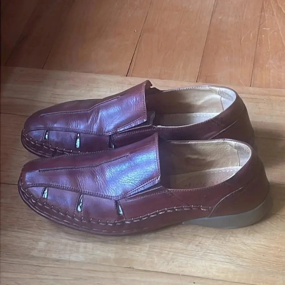 Pikolinos Men's Brown Leather Loafers Size 9 Slip On Cutout Detail Round Toe